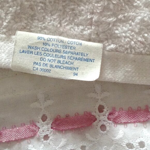 Vintage Caldwell 1 White w Pink Ribbon & Lace Bath Towel +1 Hand Towel Bathroom - Picture 4 of 5